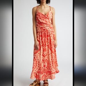 NWT FARM Rio Jaipur crossover red orange Linen Blend Maxi Sundress XL